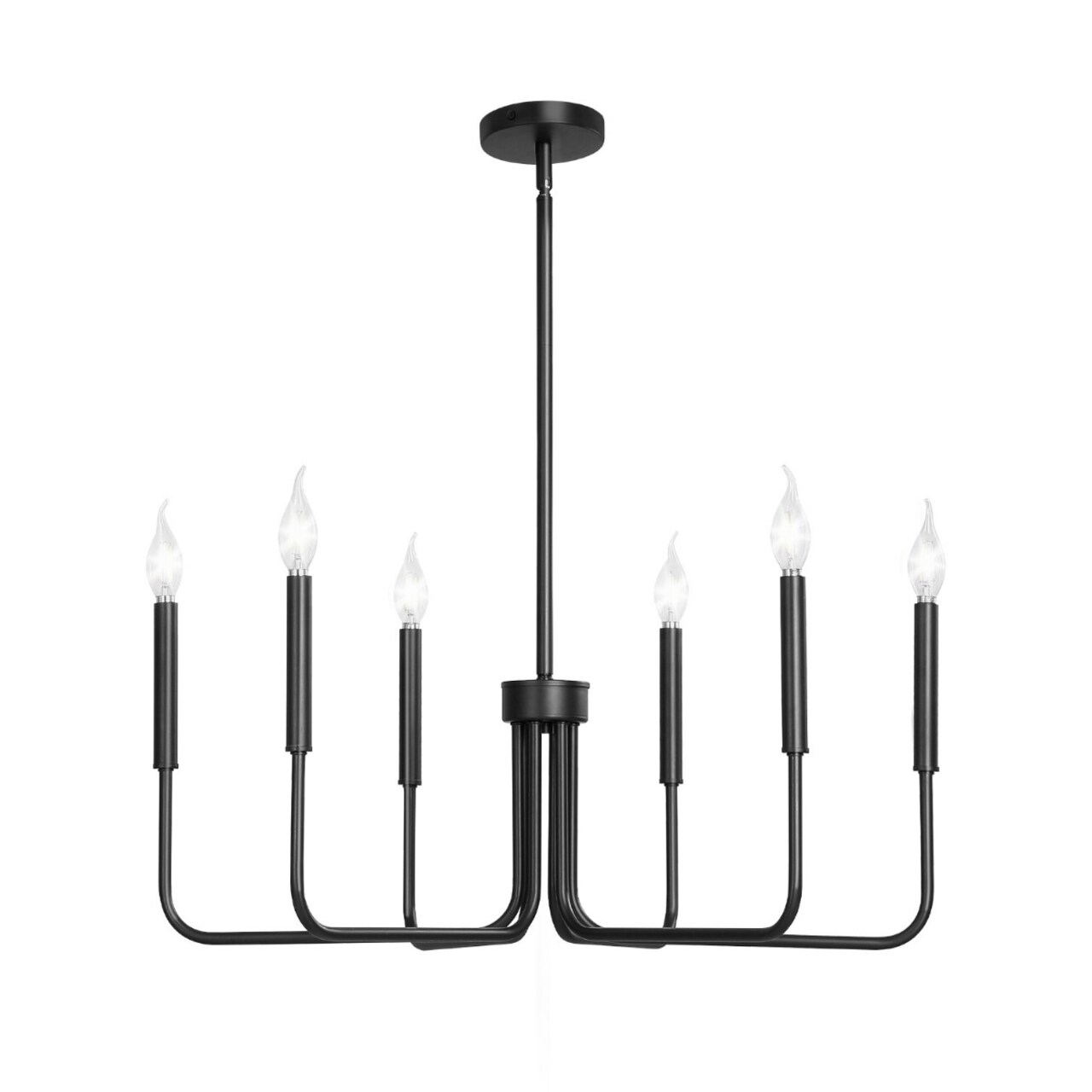 6-Light Black Modern Chandelier Adjustable Height 19–60” Metal Vintage Ceiling Light Fixture E12 Bulb Compatible